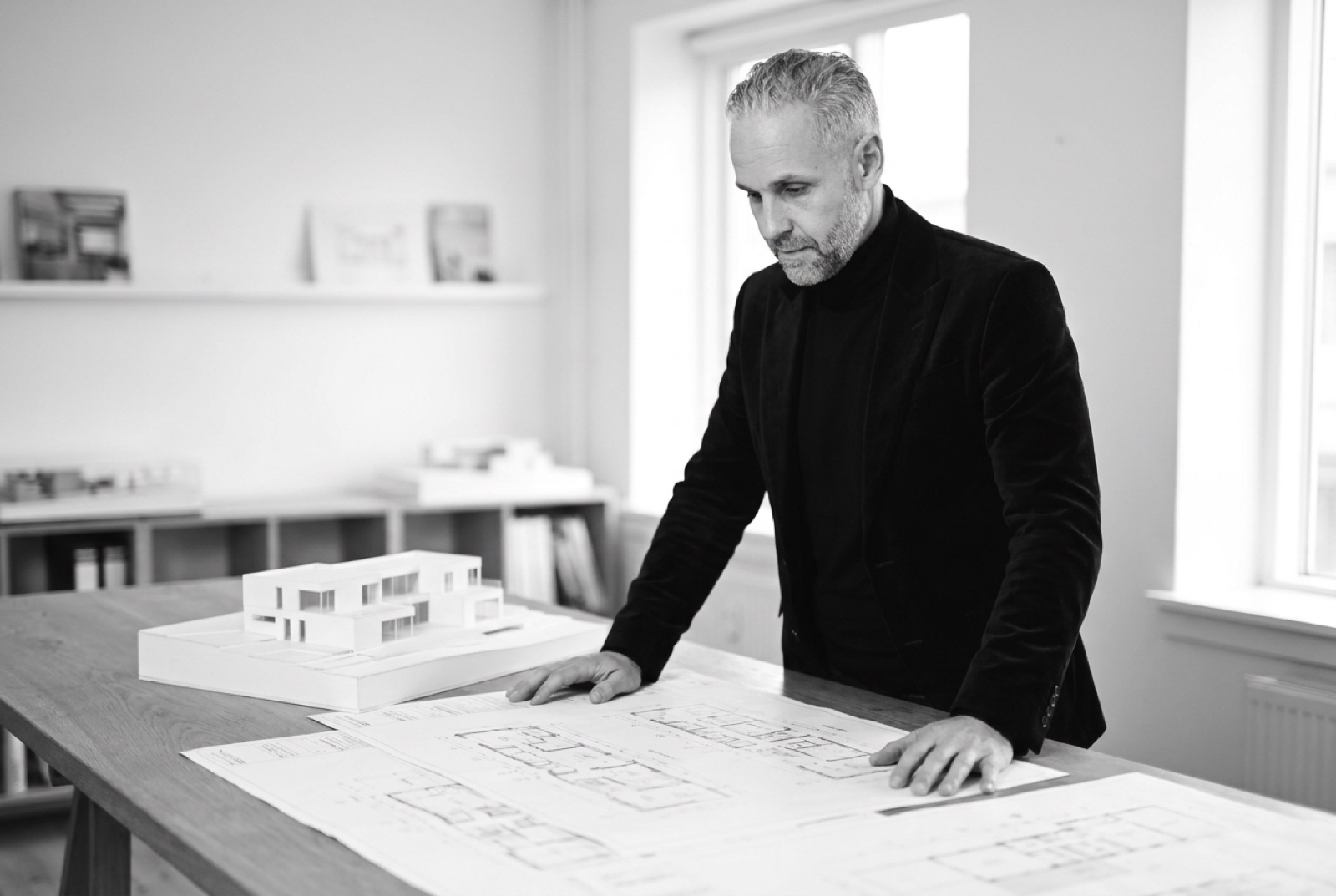Sven Bading reviewing architectural plans